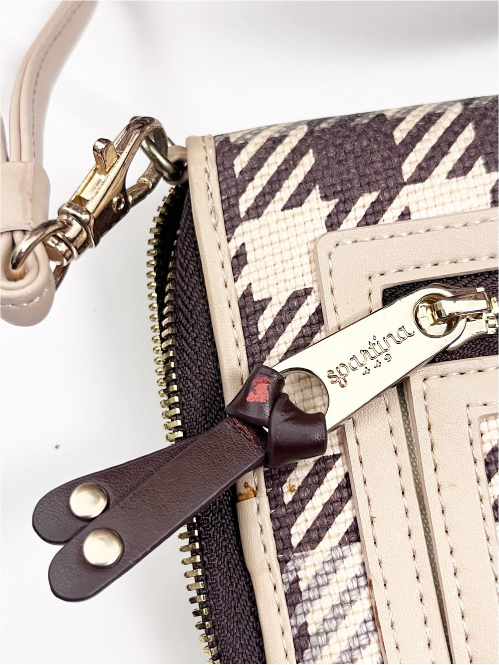 SPARTINA 449 Plaid Natural Linen Genuine Leather Interior Exterior Bag W/ Wallet - Picture 5 of 13